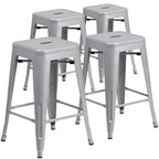 Lot de 4 tabourets de comptoir sans dossier en métal de 61 cm, pour l'intérieur ou l'extérieur, avec assise carrée