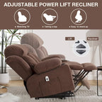 Grey Power Lift Recliner with Heated Massage, USB Charging, Remote Control, and Convenient Side Pockets for Seniors