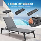 Chaise Lounge Chairs Outdoor, Aluminum Patio Lounge Chairs with Adjustable 5-Position, Folding Pool Lounge Chairs Recliner