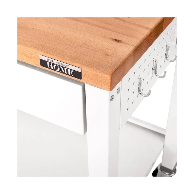 Table îlot Home Work Center avec plateau en bois massif, 48 po L x 24 po P x 36 po H, blanche