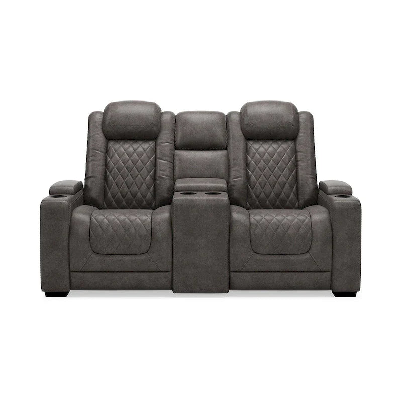 Signature Design by Ashley HyllMont Gray Power Reclining Loveseat with Console - 71.75  W x 39  D x 44  H