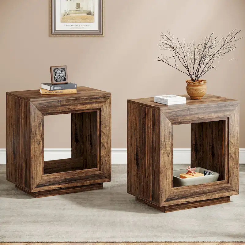 Table d'appoint en bois avec rangement, tables de chevet en noyer pour salon, chambre à coucher