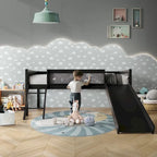 CraftPorch Classic Twin Low Loft Bed with Chalkboard, Slide and Ladder