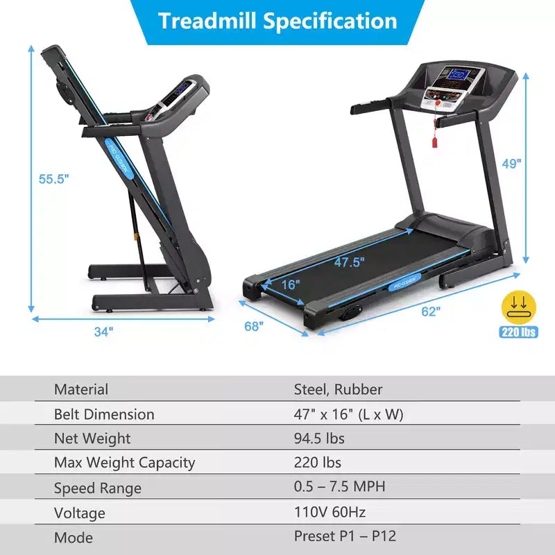 Costway 2.25HP Foldable Electric Treadmill Running Machine Exercise Home