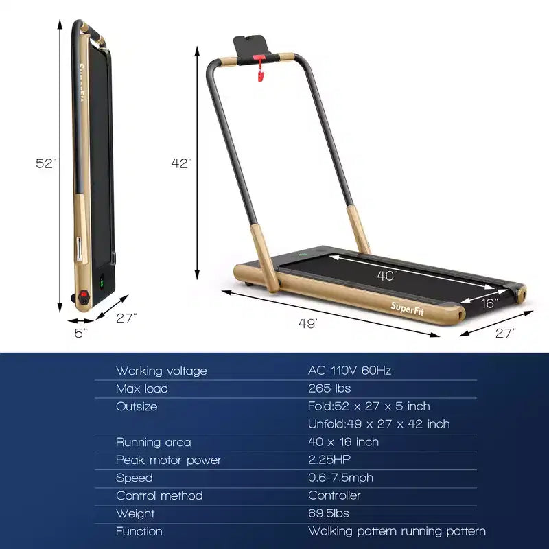 Costway 2.25HP 2 in 1 Foldable Under Desk Treadmill Remote Control