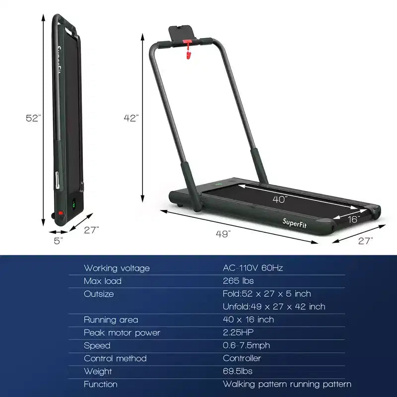Costway 2.25HP 2 in 1 Foldable Under Desk Treadmill Remote Control