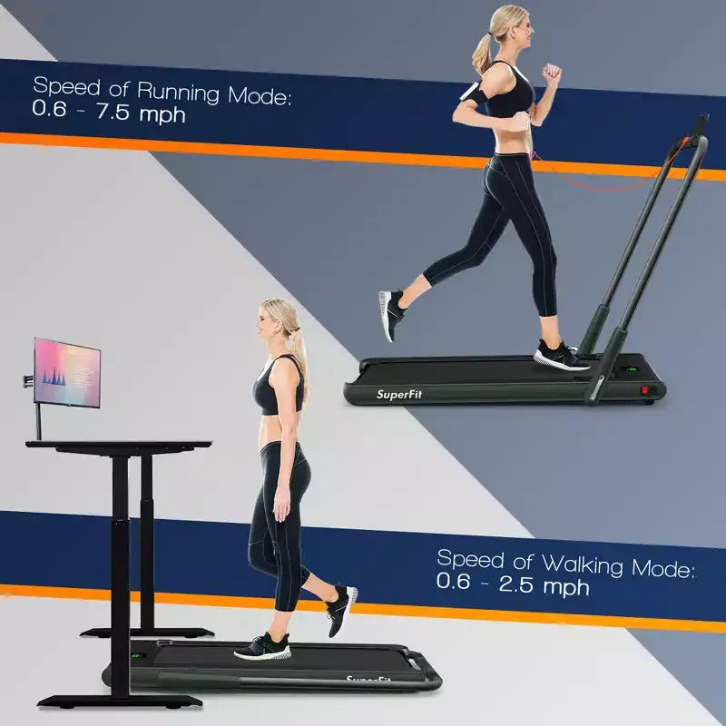 Costway 2.25HP 2 in 1 Foldable Under Desk Treadmill Remote Control