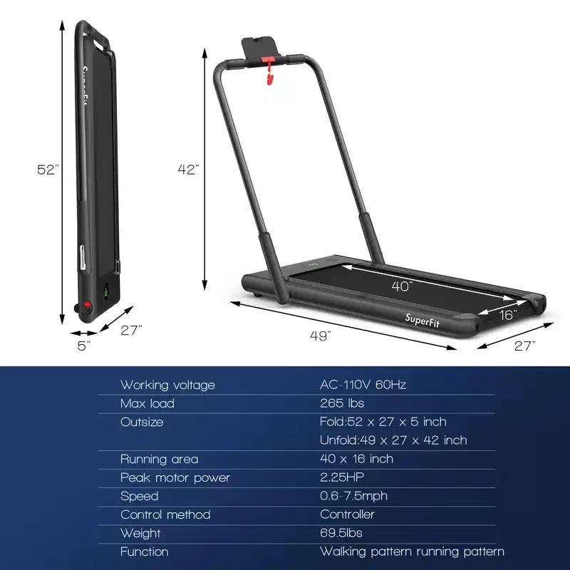 Costway 2.25HP 2 in 1 Foldable Under Desk Treadmill Remote Control