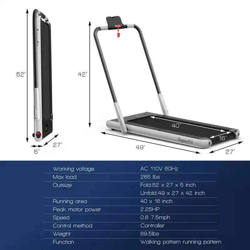 Costway 2.25HP 2 in 1 Foldable Under Desk Treadmill Remote Control