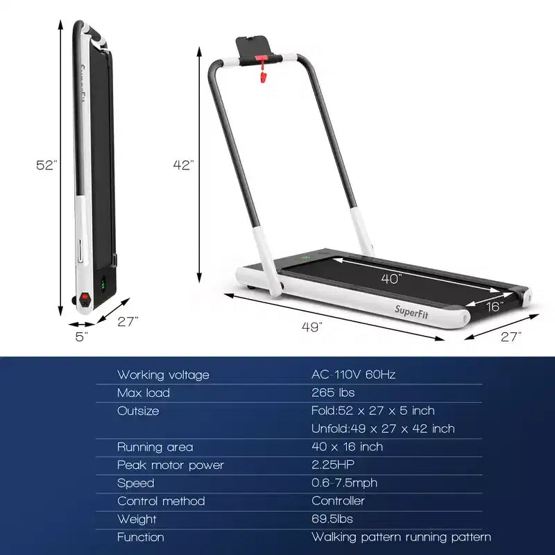 Costway 2.25HP 2 in 1 Foldable Under Desk Treadmill Remote Control