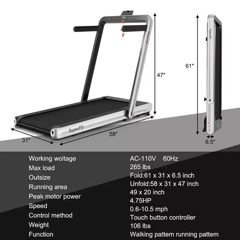 Costway 4.75HP 2 In 1 Folding Treadmill W/Remote APP