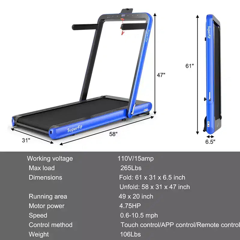 Costway 4.75HP 2 In 1 Folding Treadmill W/Remote APP