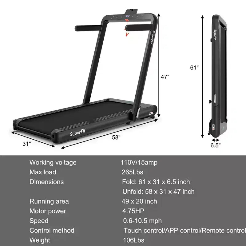 Costway 4.75HP 2 In 1 Folding Treadmill W/Remote APP