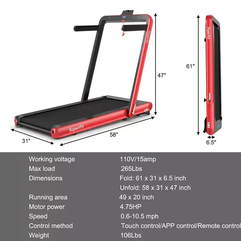 Costway 4.75HP 2 In 1 Folding Treadmill W/Remote APP