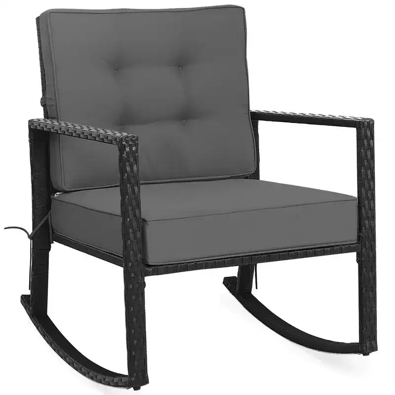 Costway 2PCS Patio Rattan Rocker Chair Outdoor Glider Rocking Chair Cushion Turquoise\Red