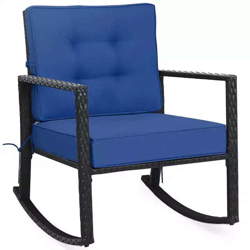 Costway 2PCS Patio Rattan Rocker Chair Outdoor Glider Rocking Chair Cushion Turquoise\Red