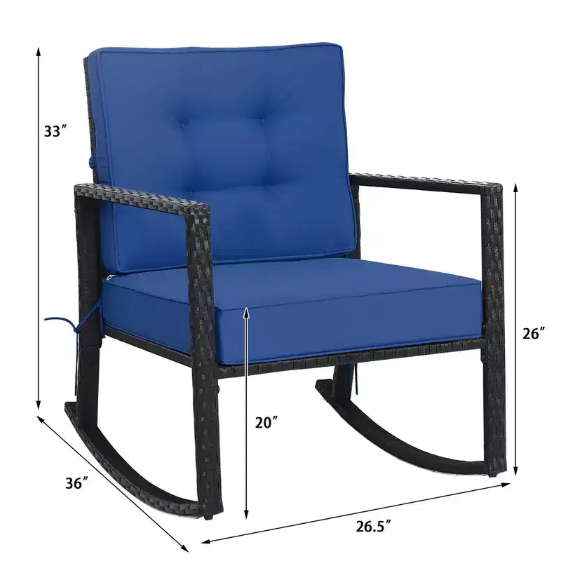 Costway 2PCS Patio Rattan Rocker Chair Outdoor Glider Rocking Chair Cushion Turquoise\Red