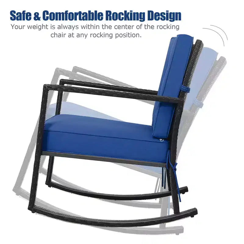 Costway 2PCS Patio Rattan Rocker Chair Outdoor Glider Rocking Chair Cushion Turquoise\Red