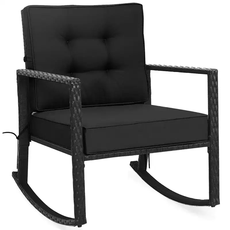 Costway 2PCS Patio Rattan Rocker Chair Outdoor Glider Rocking Chair Cushion Turquoise\Red