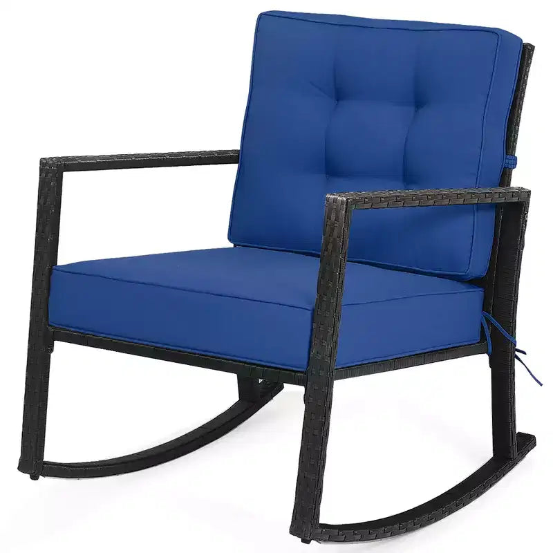 Costway 2PCS Patio Rattan Rocker Chair Outdoor Glider Rocking Chair Cushion Turquoise\Red