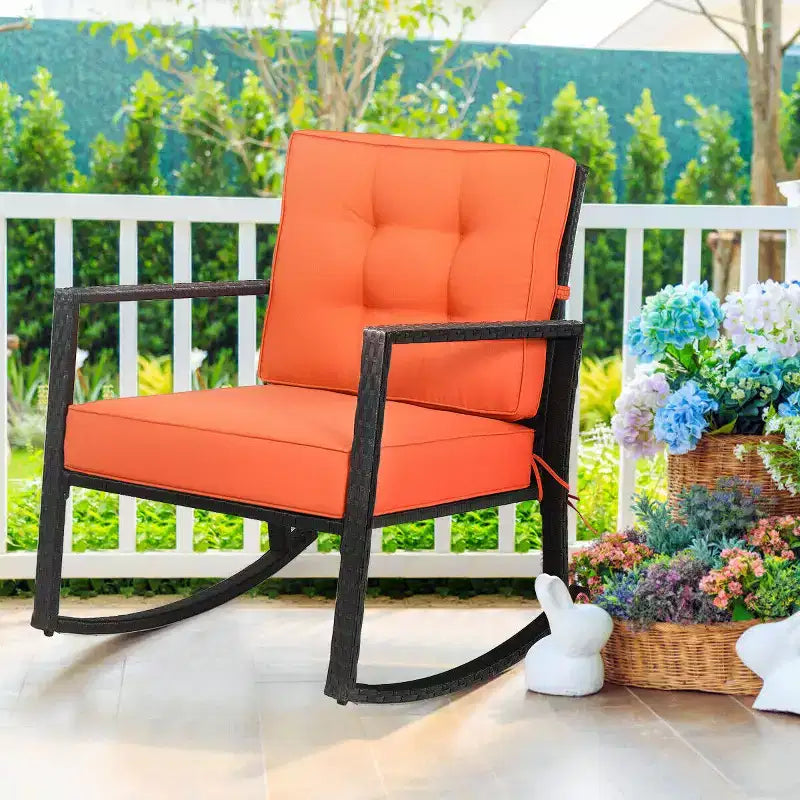 Costway 2PCS Patio Rattan Rocker Chair Outdoor Glider Rocking Chair Cushion Turquoise\Red
