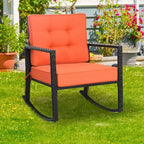 Costway 2PCS Patio Rattan Rocker Chair Outdoor Glider Rocking Chair Cushion Turquoise\Red