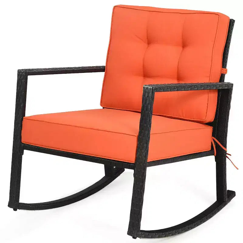 Costway 2PCS Patio Rattan Rocker Chair Outdoor Glider Rocking Chair Cushion Turquoise\Red
