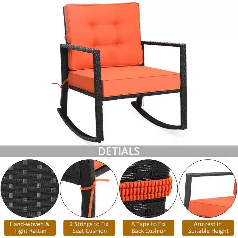 Costway 2PCS Patio Rattan Rocker Chair Outdoor Glider Rocking Chair Cushion Turquoise\Red