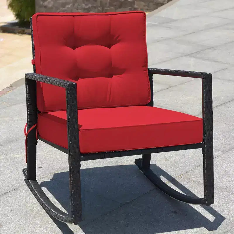 Costway 2PCS Patio Rattan Rocker Chair Outdoor Glider Rocking Chair Cushion Turquoise\Red
