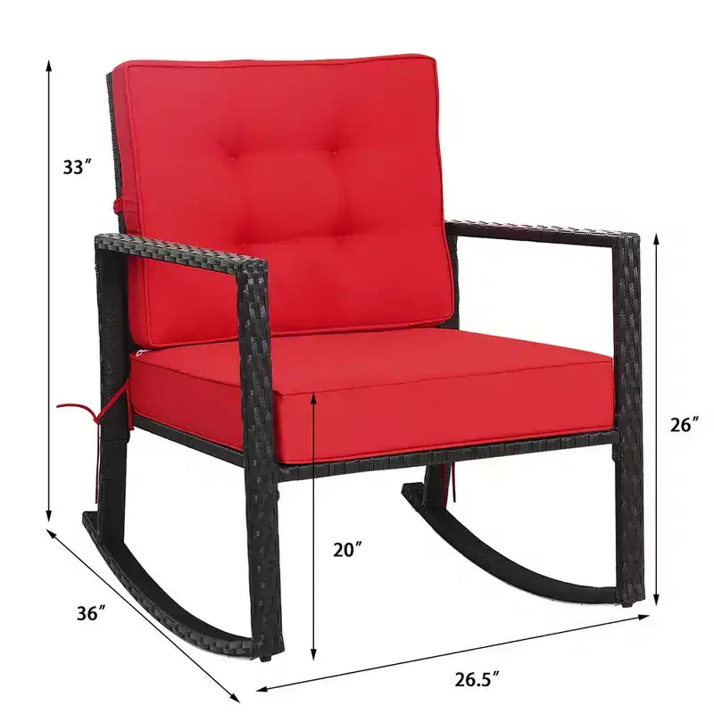Costway 2PCS Patio Rattan Rocker Chair Outdoor Glider Rocking Chair Cushion Turquoise\Red