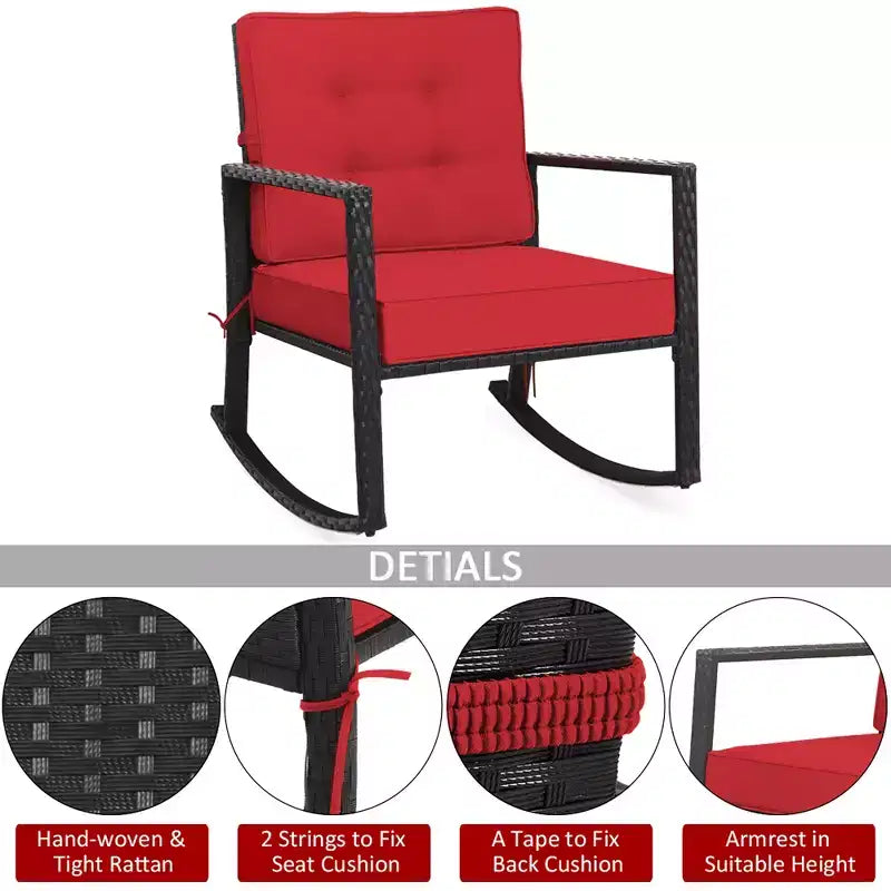 Costway 2PCS Patio Rattan Rocker Chair Outdoor Glider Rocking Chair Cushion Turquoise\Red