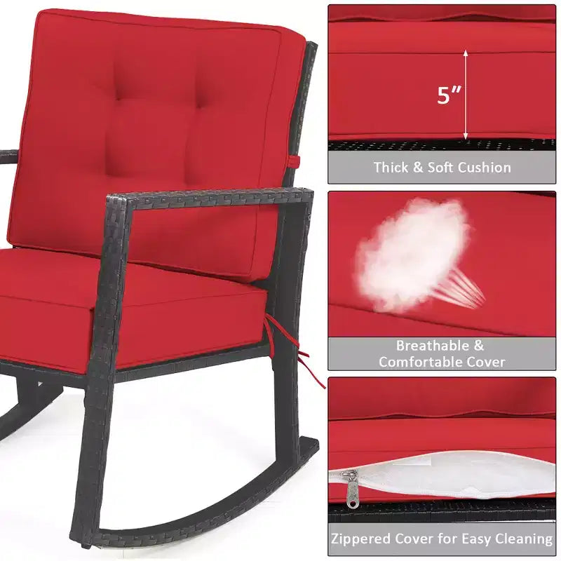 Costway 2PCS Patio Rattan Rocker Chair Outdoor Glider Rocking Chair Cushion Turquoise\Red