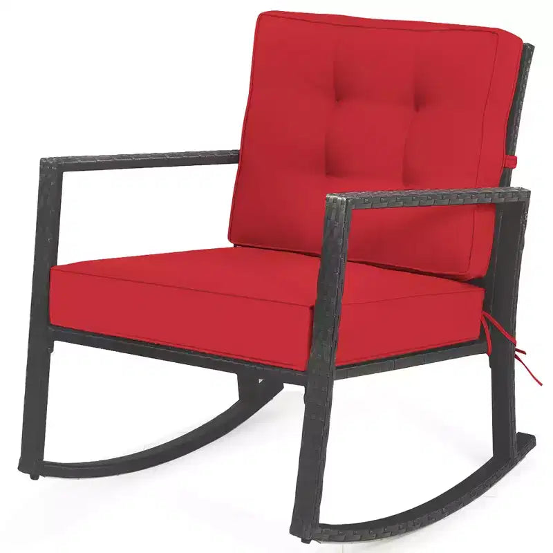 Costway 2PCS Patio Rattan Rocker Chair Outdoor Glider Rocking Chair Cushion Turquoise\Red