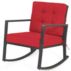 Costway 2PCS Patio Rattan Rocker Chair Outdoor Glider Rocking Chair Cushion Turquoise\Red