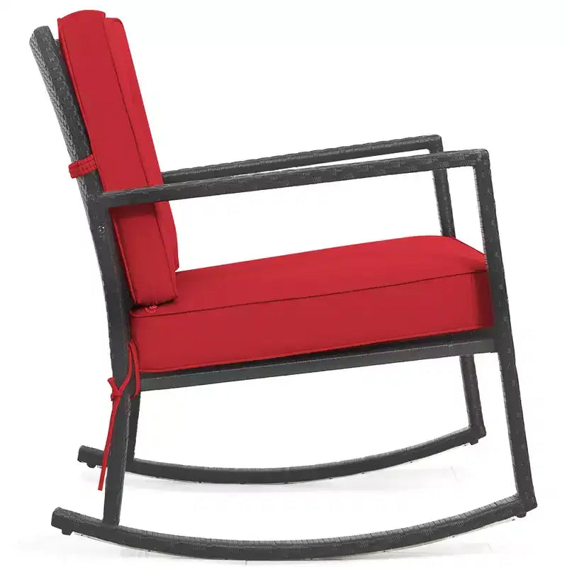Costway 2PCS Patio Rattan Rocker Chair Outdoor Glider Rocking Chair Cushion Turquoise\Red