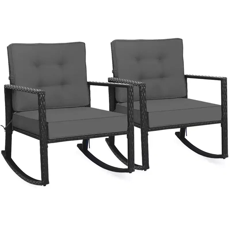 Costway 2PCS Patio Rattan Rocker Chair Outdoor Glider Rocking Chair Cushion Turquoise\Red