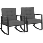 Costway 2PCS Patio Rattan Rocker Chair Outdoor Glider Rocking Chair Cushion Turquoise\Red