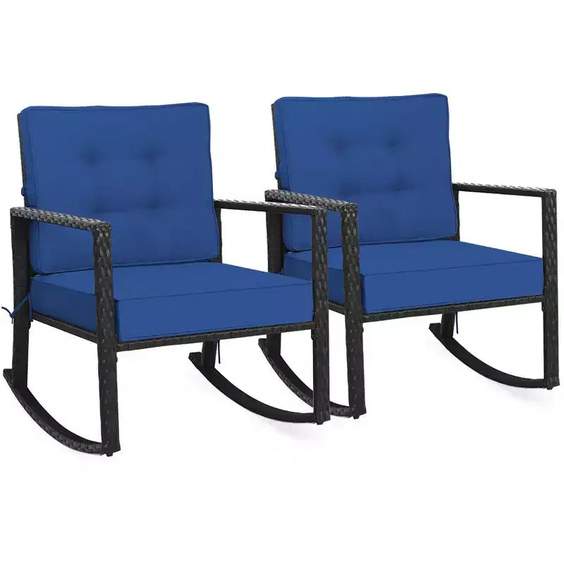 Costway 2PCS Patio Rattan Rocker Chair Outdoor Glider Rocking Chair Cushion Turquoise\Red