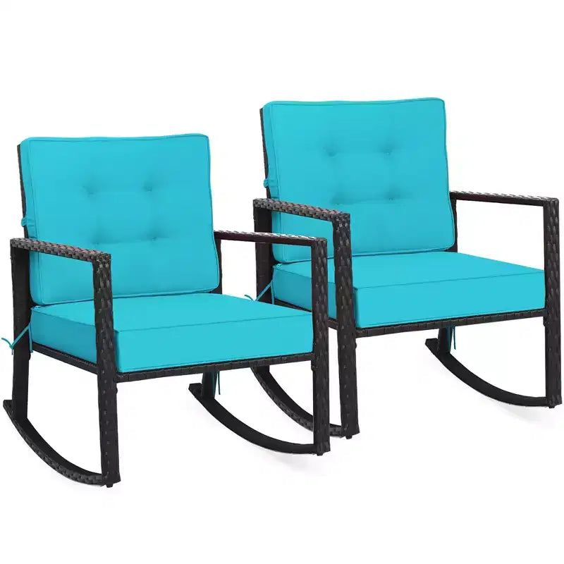 Costway 2PCS Patio Rattan Rocker Chair Outdoor Glider Rocking Chair Cushion Turquoise\Red