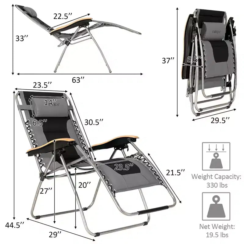 Costway Padded Zero Gravity Lounge Chair Oversize Folding Adjustable