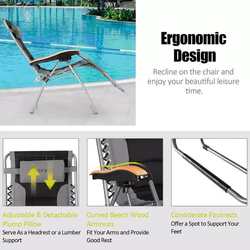 Costway Padded Zero Gravity Lounge Chair Oversize Folding Adjustable