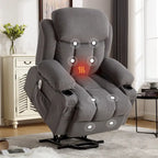 Grey Power Lift Recliner with Heated Massage, USB Charging, Remote Control, and Convenient Side Pockets for Seniors