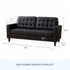 Canapé Brookside Brynn 76 po. avec accoudoirs carrés en similicuir/velours/tissu