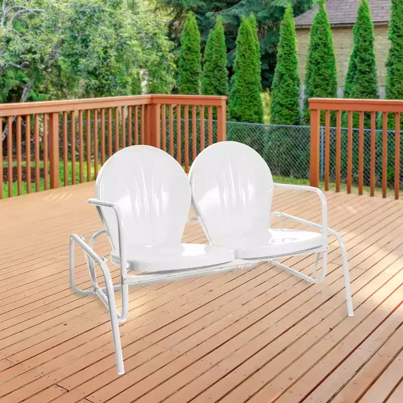 Northlight 48.25 Outdoor Retro 2-Person Metal Tulip Double Glider Patio Chair, White