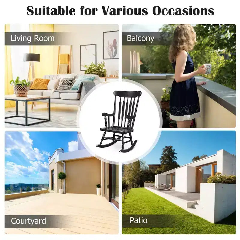 Costway Solid Wood Rocking Chair Porch Rocker Indoor Outdoor Seat Glossy Finish White\Coffee