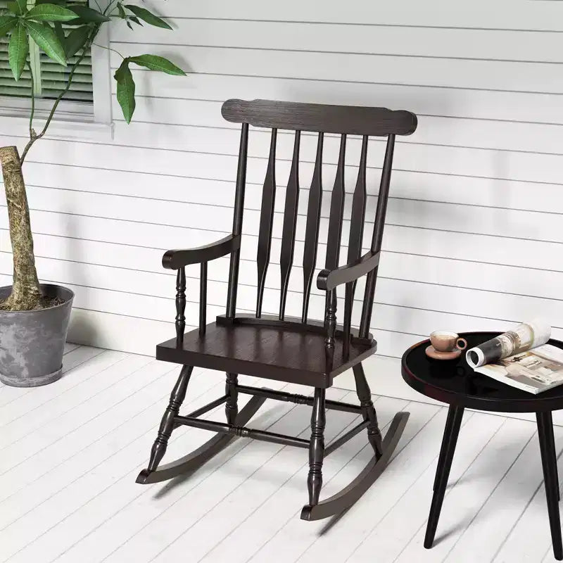 Costway Solid Wood Rocking Chair Porch Rocker Indoor Outdoor Seat Glossy Finish White\Coffee