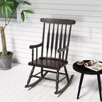 Costway Solid Wood Rocking Chair Porch Rocker Indoor Outdoor Seat Glossy Finish White\Coffee