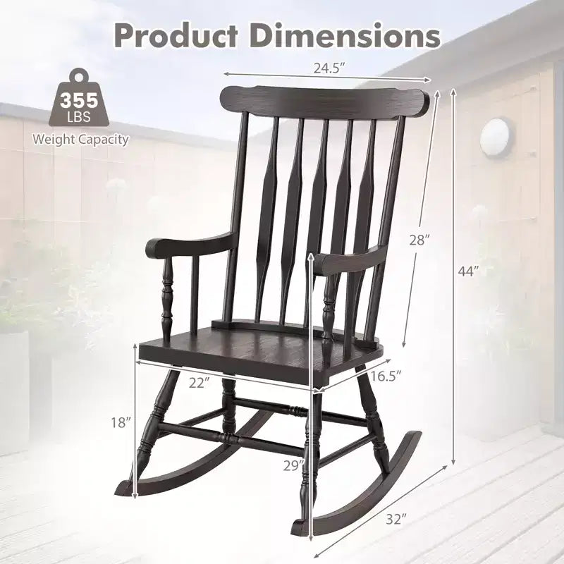 Costway Solid Wood Rocking Chair Porch Rocker Indoor Outdoor Seat Glossy Finish White\Coffee