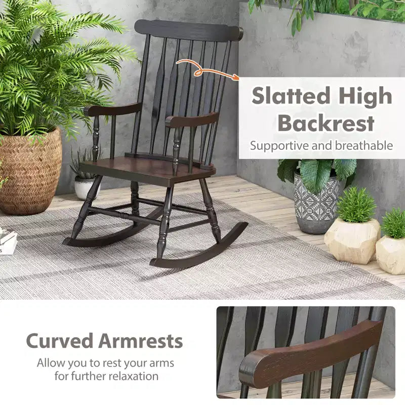 Costway Solid Wood Rocking Chair Porch Rocker Indoor Outdoor Seat Glossy Finish White\Coffee
