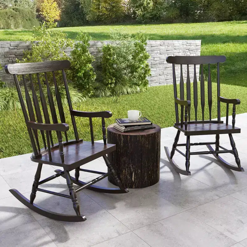 Costway Solid Wood Rocking Chair Porch Rocker Indoor Outdoor Seat Glossy Finish White\Coffee